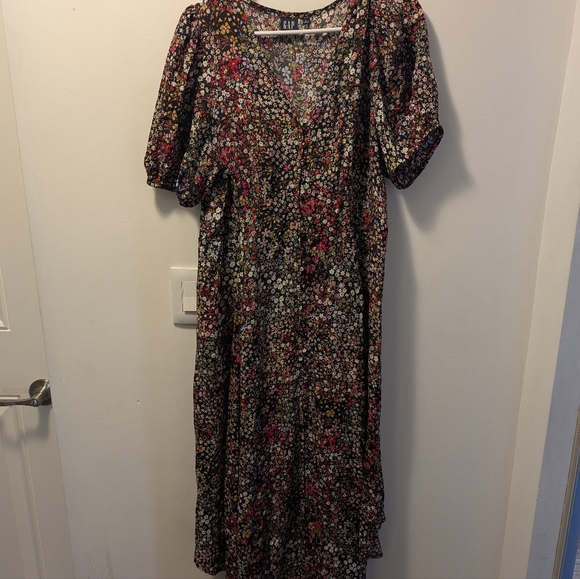 GAP - Floral V-Neck Puff Sleeve Maxi Dress -Size L - Picture 2 of 13